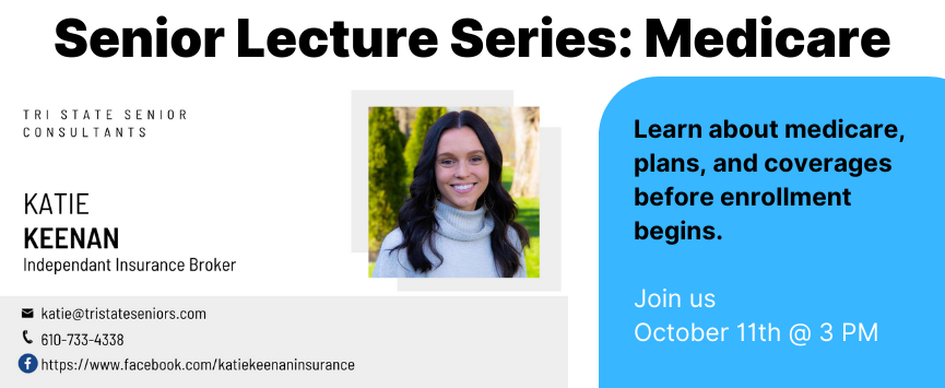 Learn about medicare, plans, and coverages before enrollment begins.  Join us  October 11th @ 3 PM