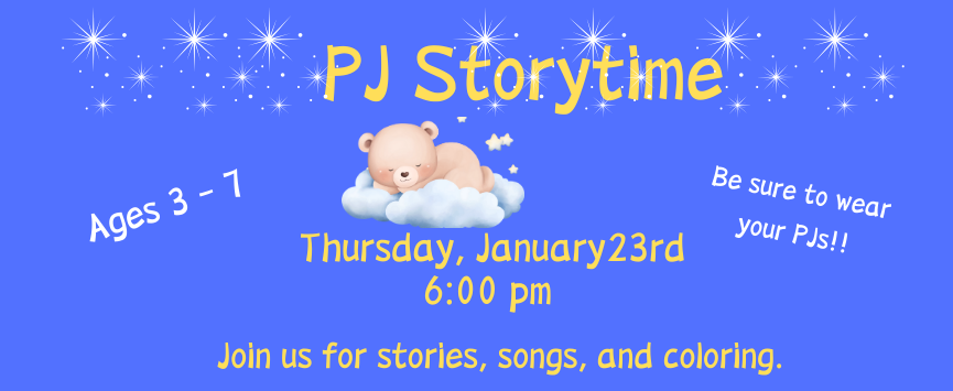 Join Ms Susan for nighttime stories, songs and rhymes. While any age is welcome to join, this program is themed for young children. Feel free to wear your pajamas!